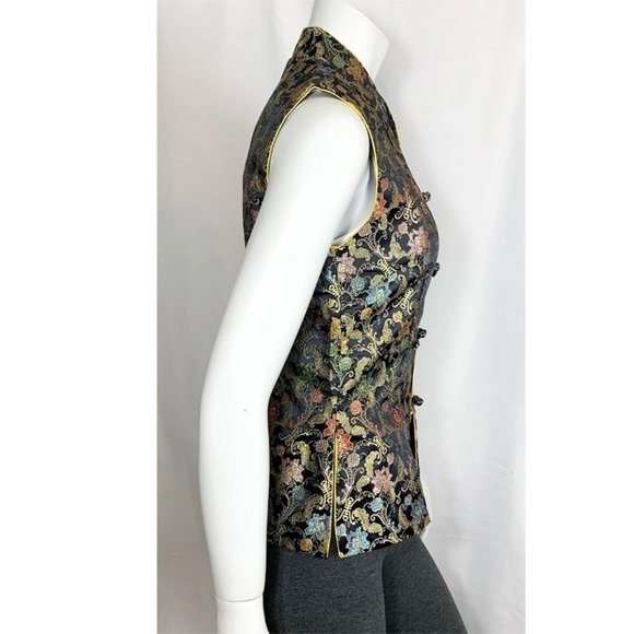 VINTAGE Cassure embroidered asian chinoiserie vest - Picture 2 of 8